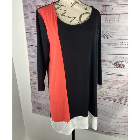 Chicos 1 Tunic Top Womens M 8 Scoop Neck Long Sleeve Colorblock Stretch - Picture 2 of 11